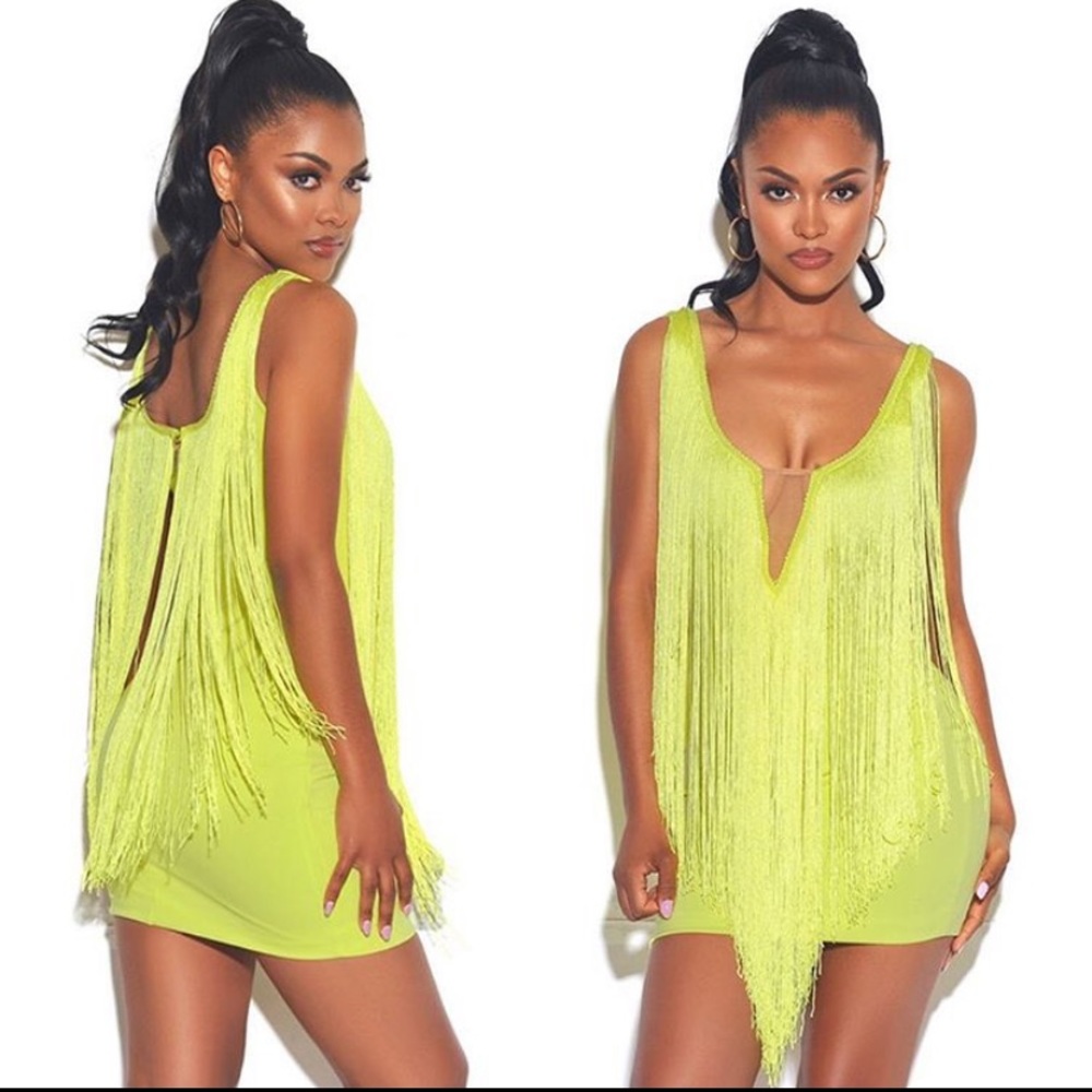 Neon Green Fringe Dress